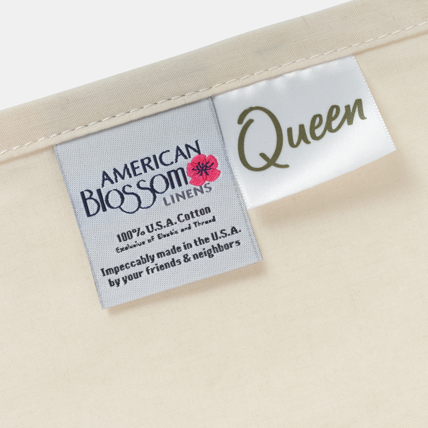 American Blossom Linens Percale Sheet Closeup of Labels