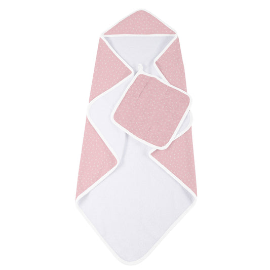 Pink Pearl Polka Dot Hooded Towel and Washcloth Set