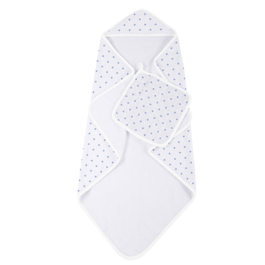 Periwinkle Diamond Polka Dot Bamboo Hooded Towel and Washcloth Set