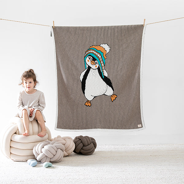 Dancing Penguin Organic Cotton Baby Blanket