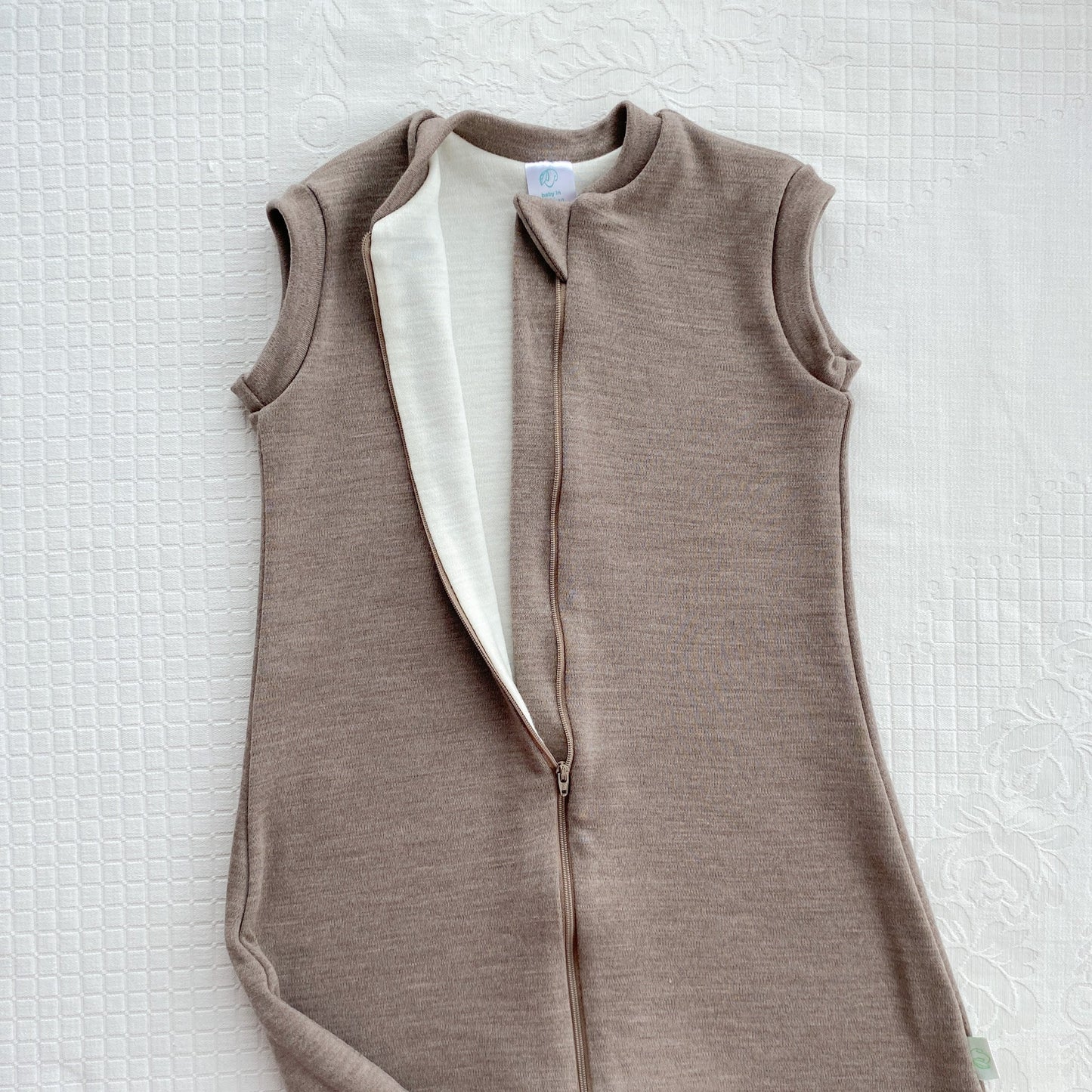 mele beige merino wool sleep sack zpper