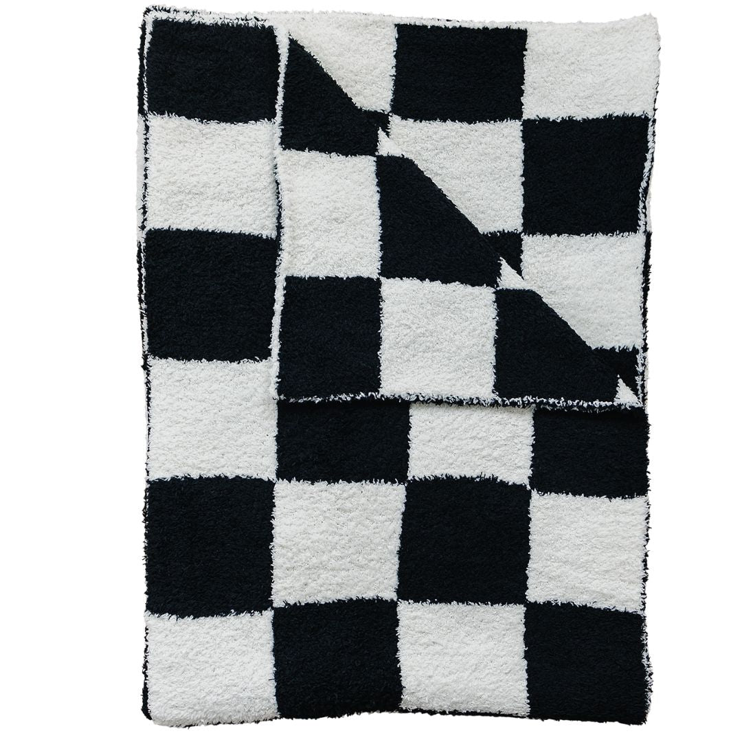 Mebie Baby,Black + White Checkered Plush Blanket