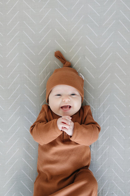 Rust Organic Ribbed Newborn Knot Hat