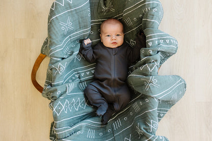 Mebie Baby,Charcoal Organic Cotton Ribbed Zipper Footie