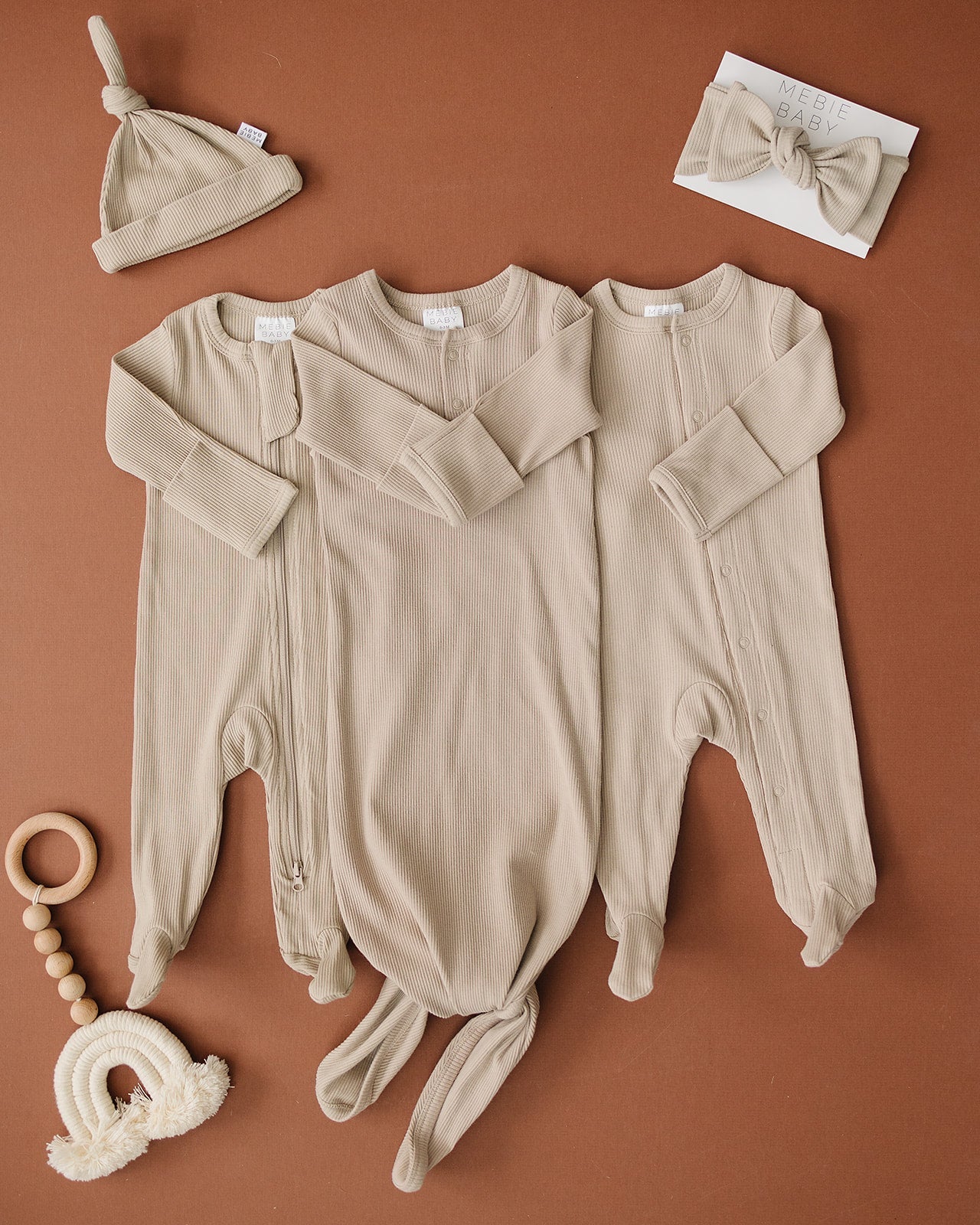 Oatmeal Organic Cotton Ribbed Zipper Footie