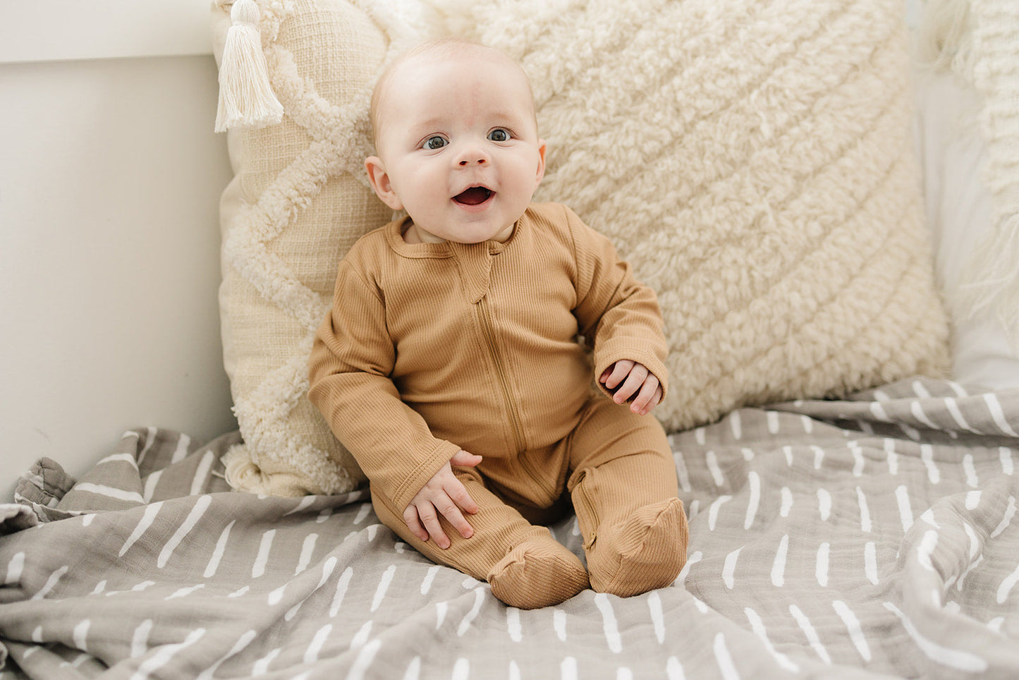 Mebie Baby,Cafe Organic Cotton Ribbed Zipper Footie