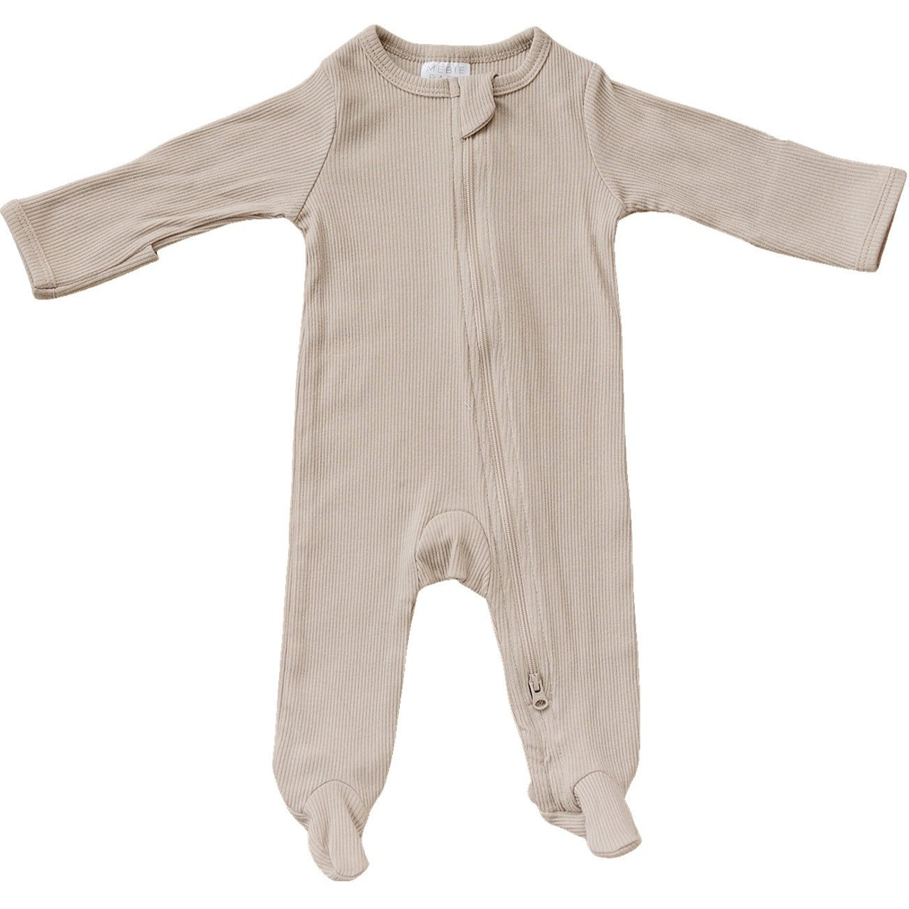 Oatmeal Organic Cotton Ribbed Zipper Footie