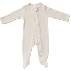 Vanilla Organic Cotton Ribbed Zipper Footie