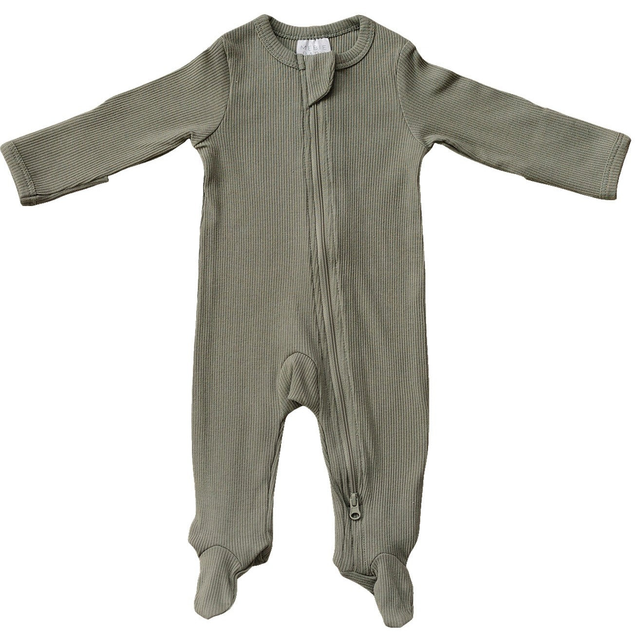 Green Organic Cotton Ribbed Zipper Footie