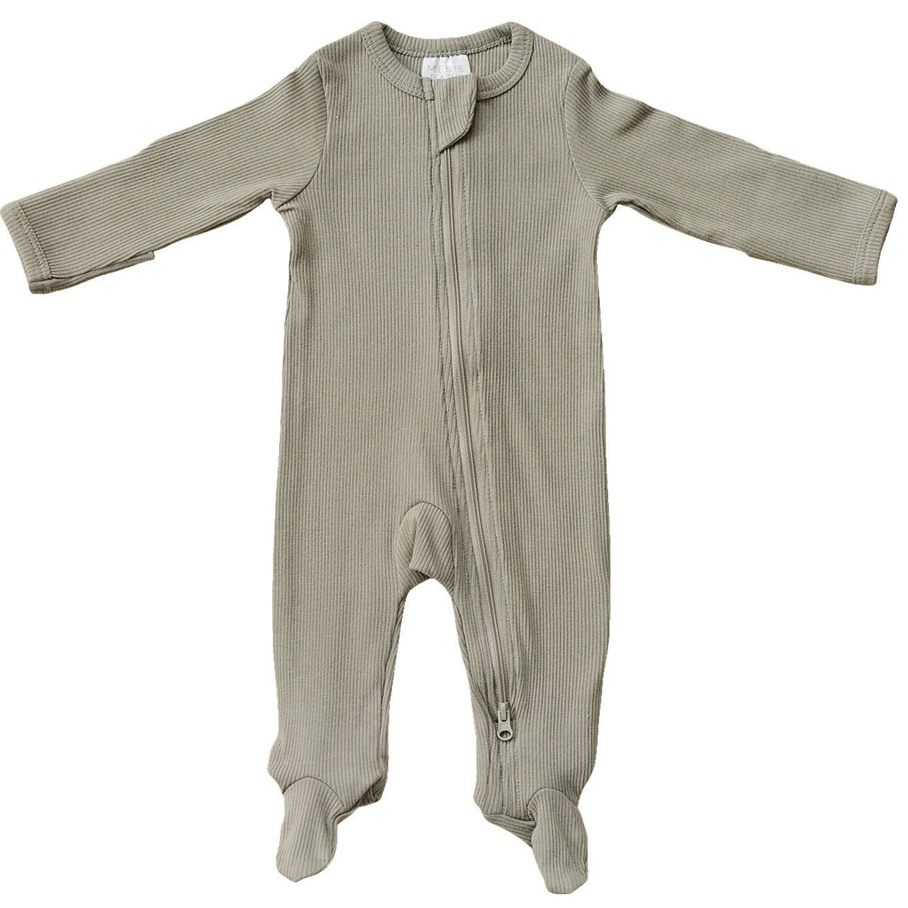 Green Organic Cotton Ribbed Zipper Footie