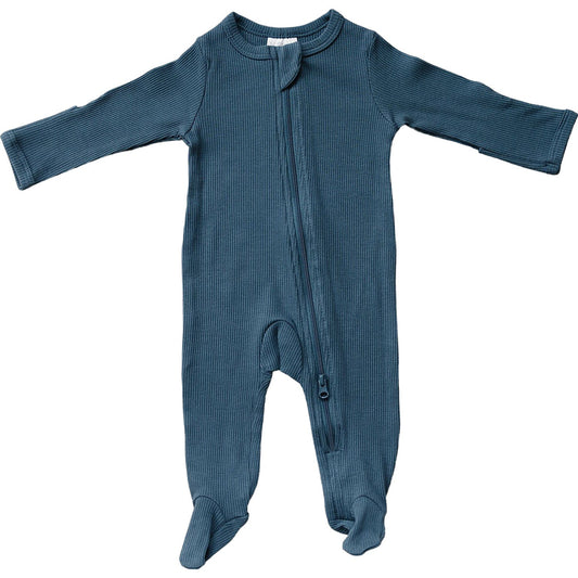 Navy Organic Cotton Ribbed Zipper Footie - Nature's Crib