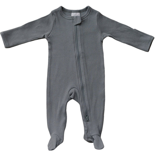 Grey Organic Cotton Ribbed Zipper Footie - Nature's Crib