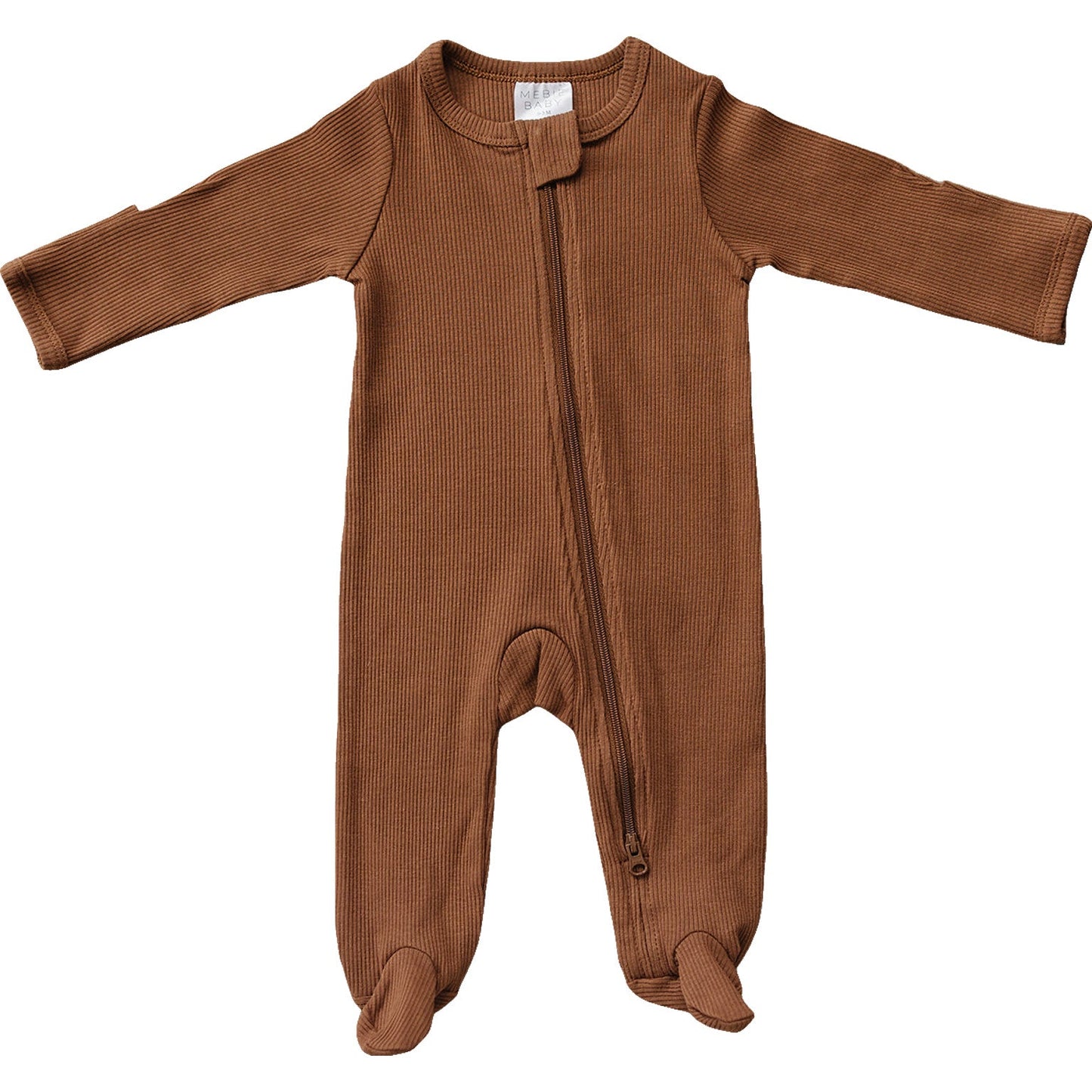 Rust Organic Cotton Ribbed Zipper Footie