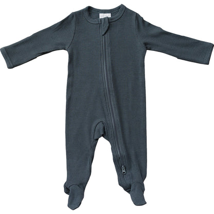 Mebie Baby,Charcoal Organic Cotton Ribbed Zipper Footie