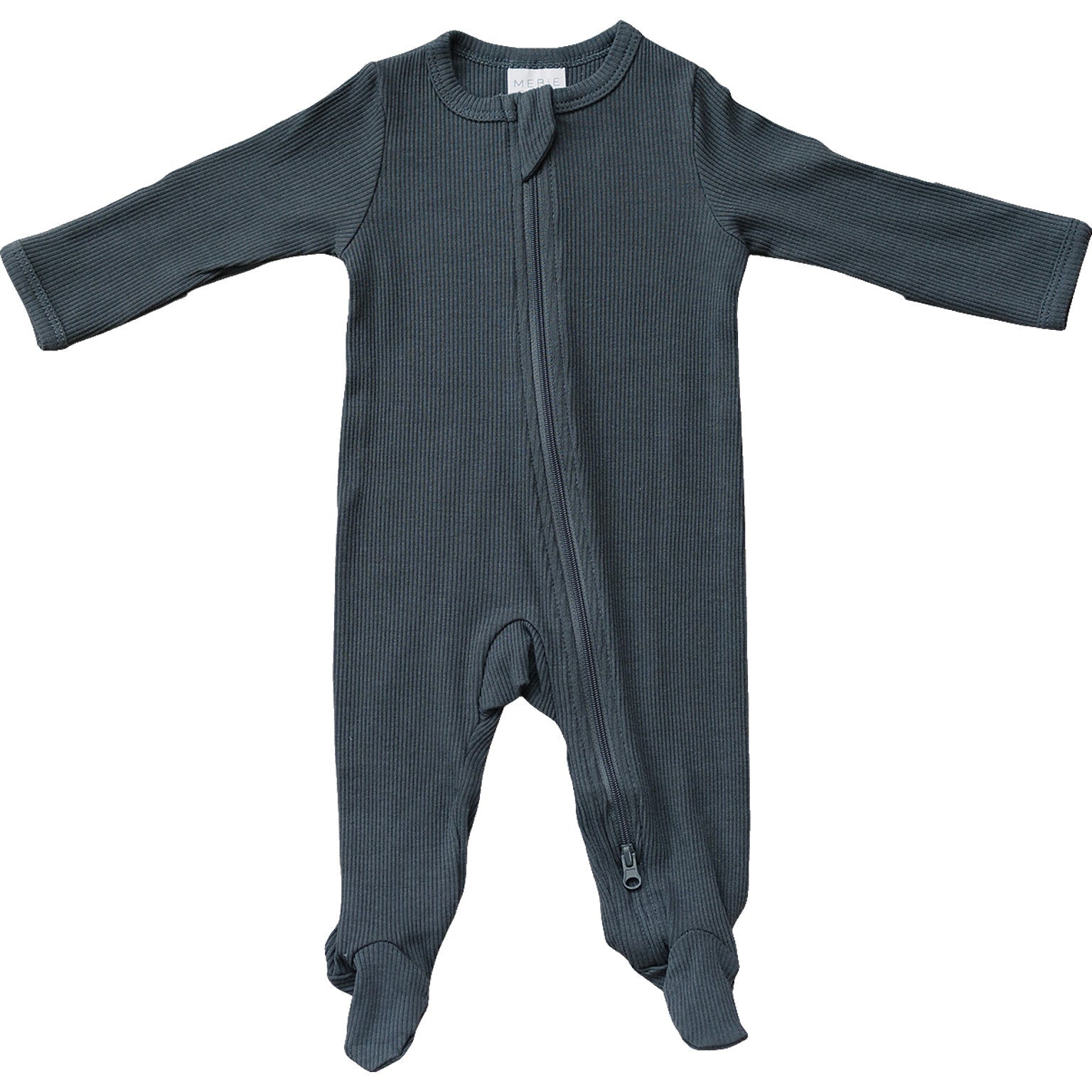 Charcoal Organic Cotton Ribbed Zipper Footie