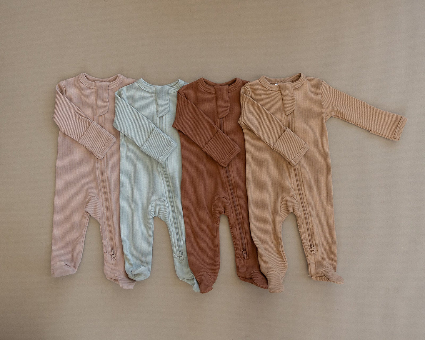 Pale Pink Organic Cotton Ribbed Zipper Footie