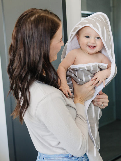 Grey Dash Muslin Hooded Towel - Nature's Crib