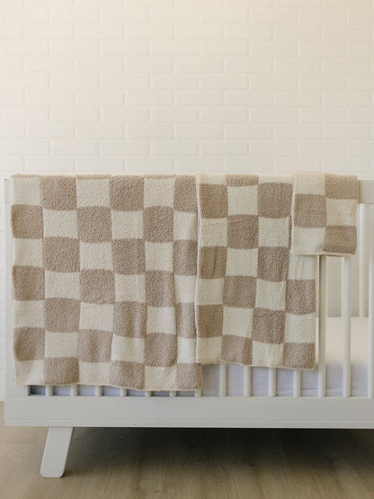 Taupe Checkered Plush Blanket - Nature's Crib