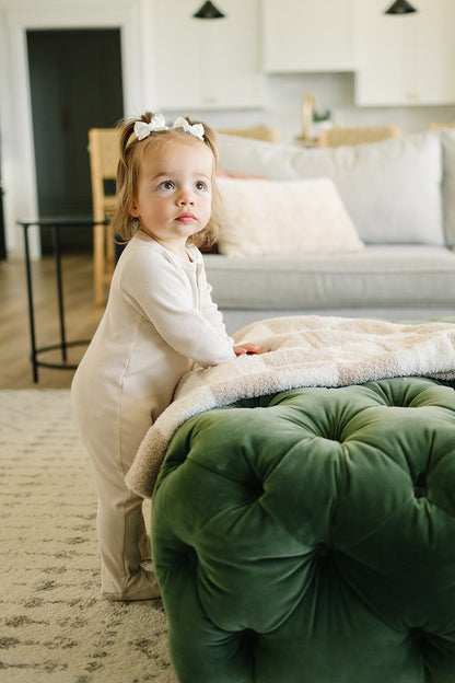 Taupe Checkered Plush Blanket - Nature's Crib