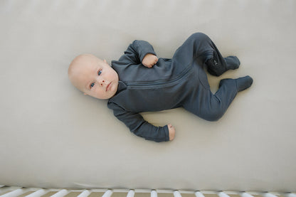 Mebie Baby,Charcoal Organic Cotton Ribbed Zipper Footie