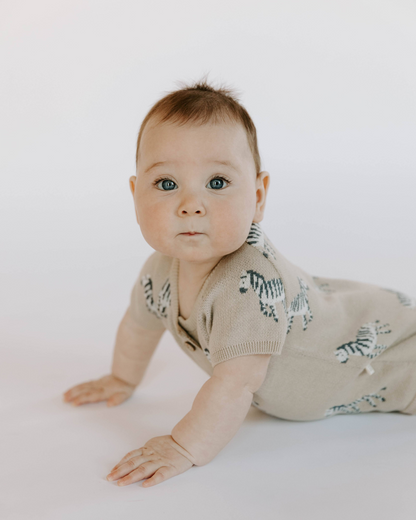 Organic Cotton Knit Jacquard Playsuit in Zebra