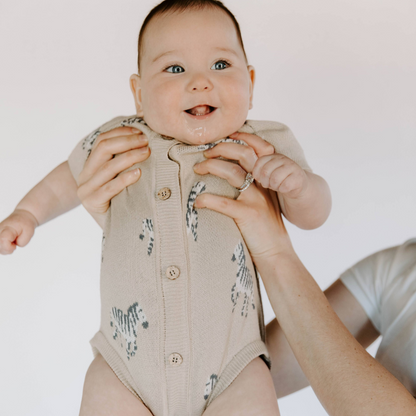 zera print organic cotton baby romper