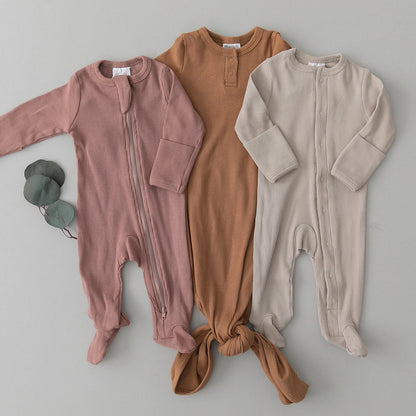 Dusty Rose Organic Cotton Ribbed Zipper Footie