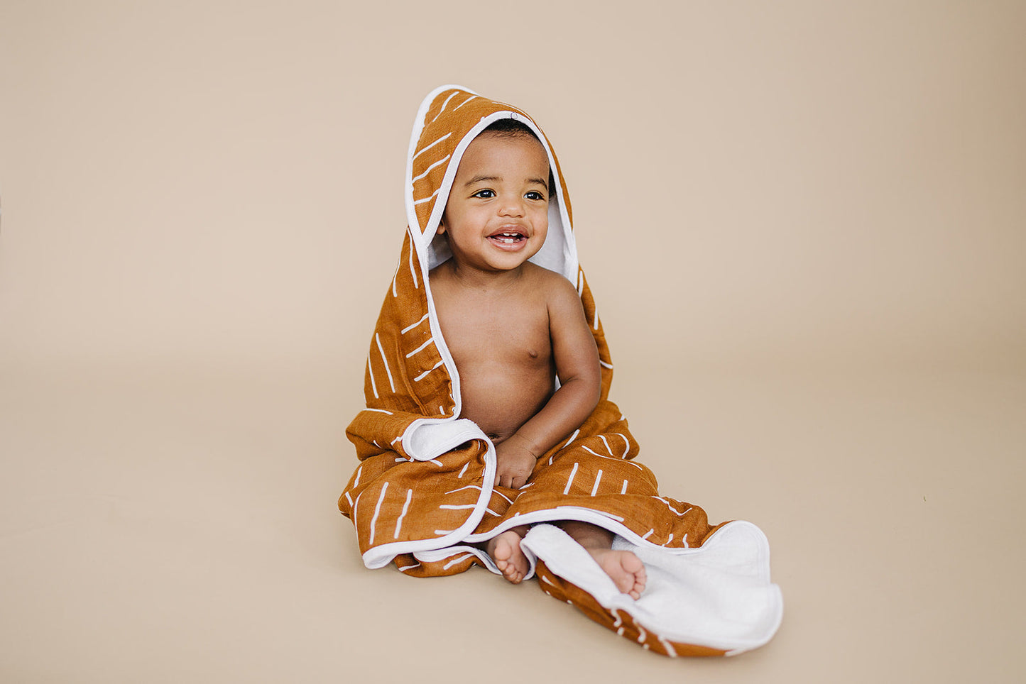 Mustard Mudcloth Muslin Hooded Towel - Nature's Crib