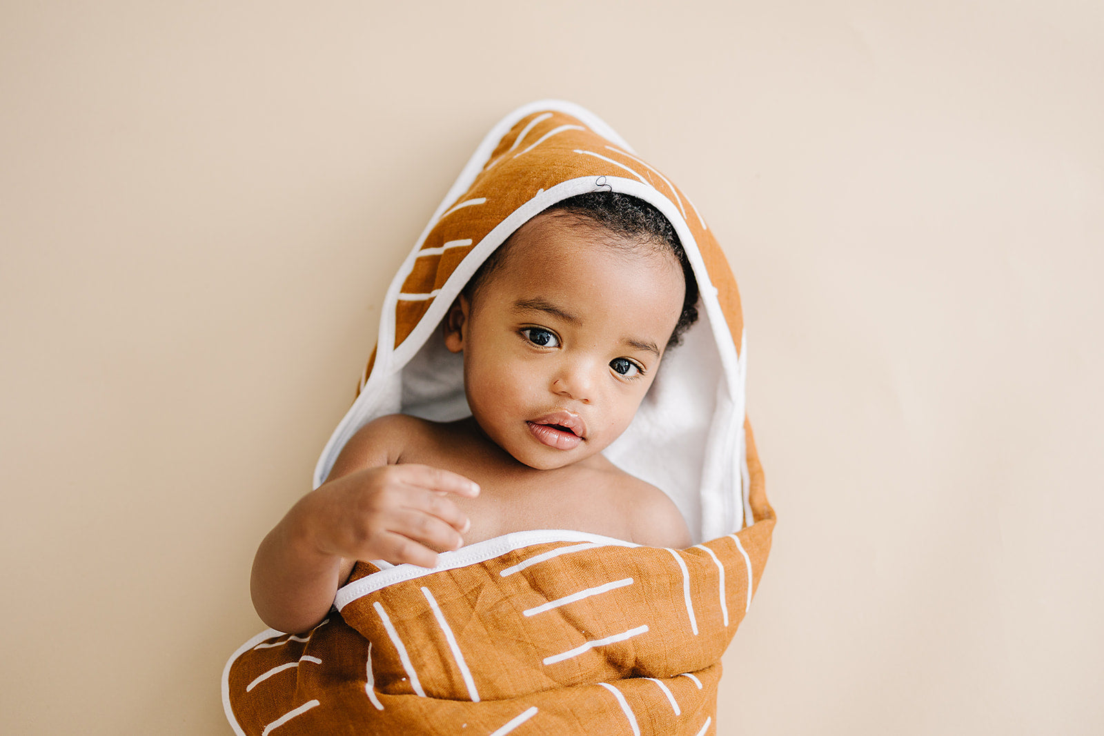 Mustard Mudcloth Muslin Hooded Towel - Nature's Crib