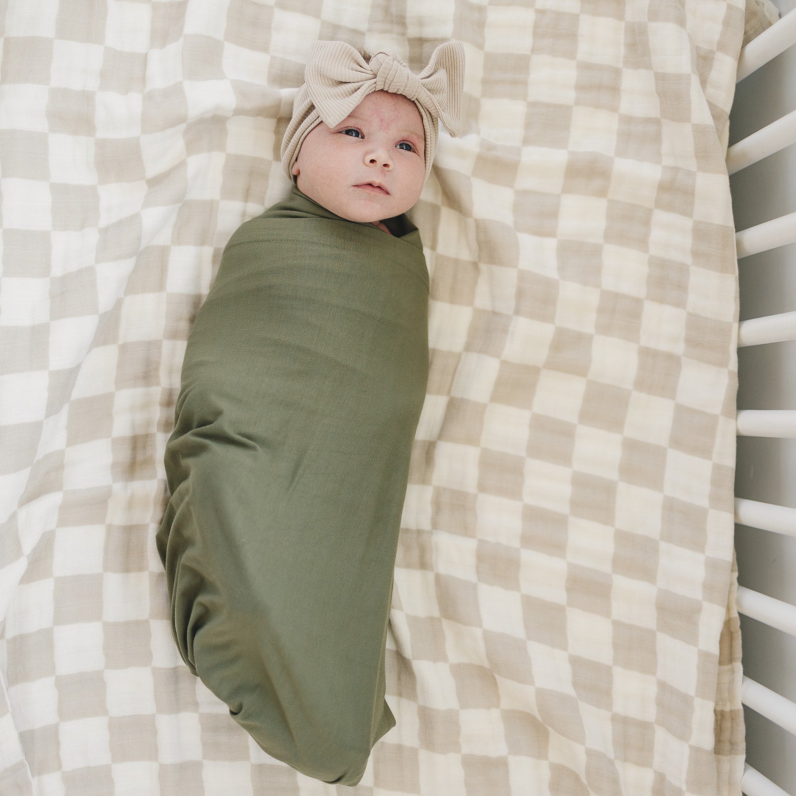 Taupe Checkered Muslin Quilt - Nature's Crib