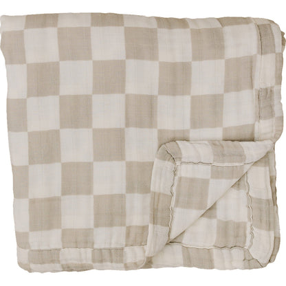 Taupe Checkered Muslin Quilt - Nature's Crib