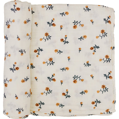 Cream Floral Muslin Swaddle Blanket