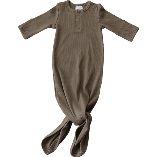 Mebie Baby,Cocoa Organic Cotton Ribbed Knot Gown