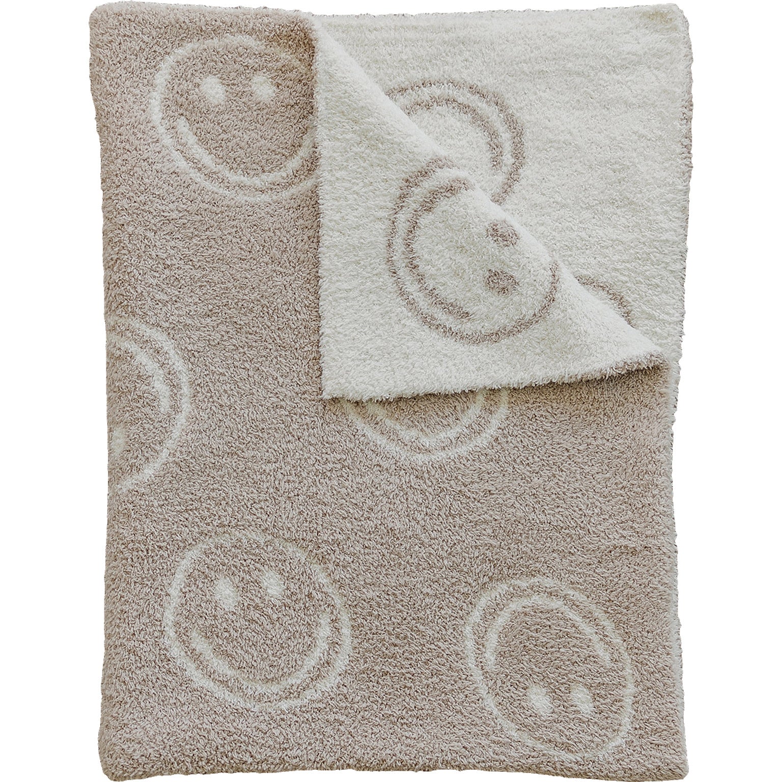 Smiley Taupe Plush Blanket - Nature's Crib