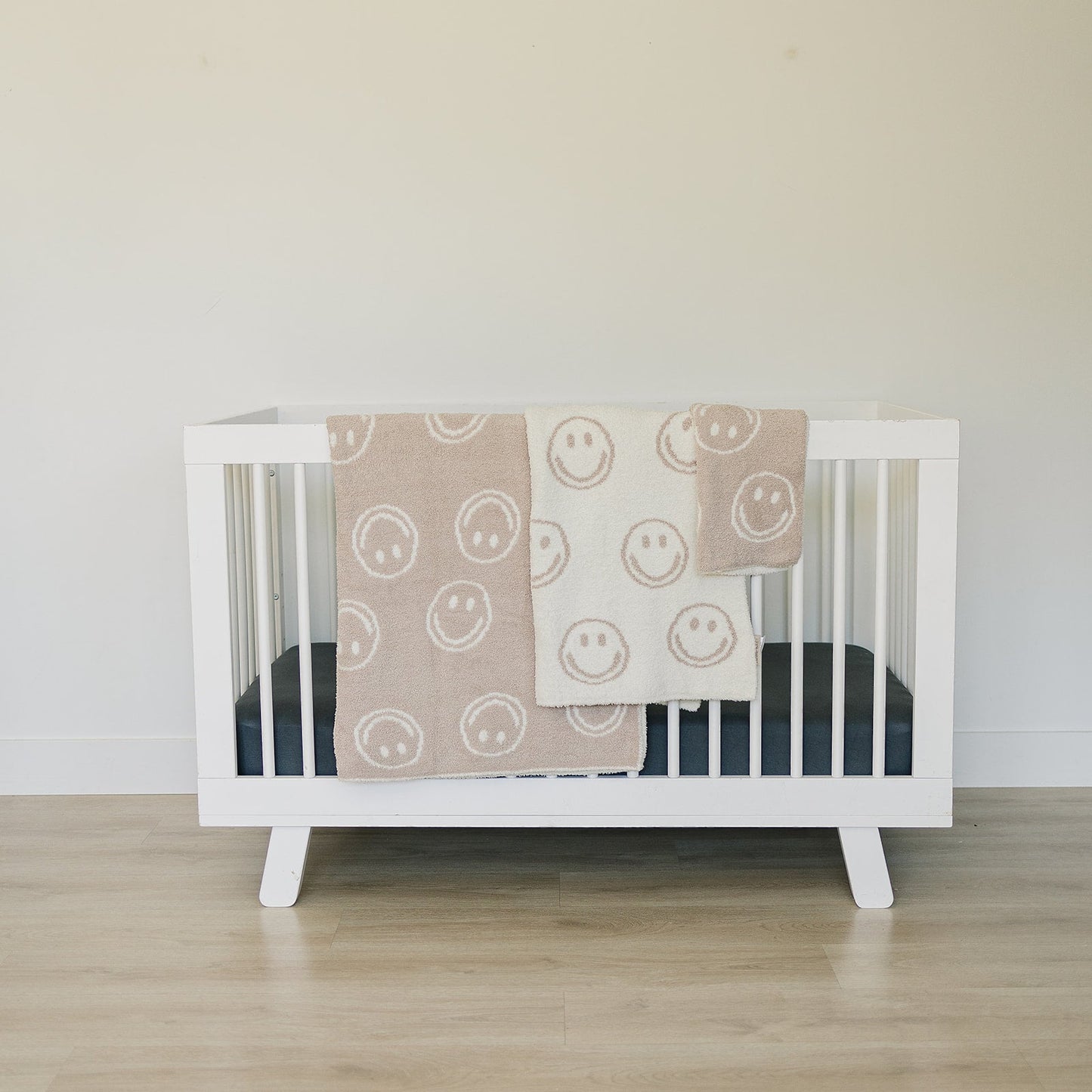 Smiley Taupe Plush Blanket - Nature's Crib