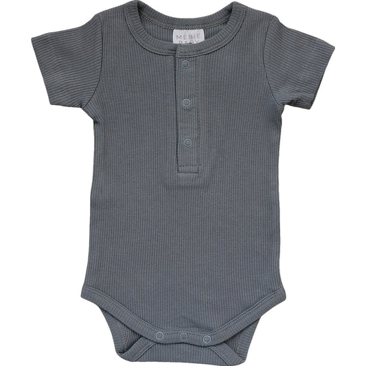 Grey Organic Cotton Ribbed Snap Bodysuit - Nature's Crib