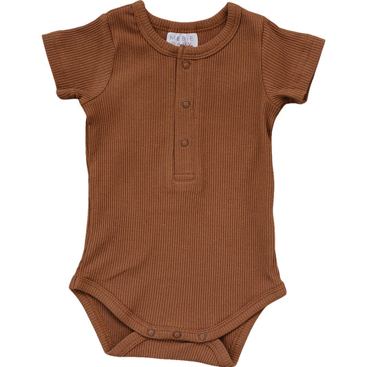 Rust Organic Cotton Ribbed Snap Bodysuit - Nature's Crib