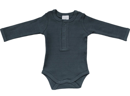 Mebie Baby,Charcoal Organic Snap Long Sleeve Ribbed Bodysuit