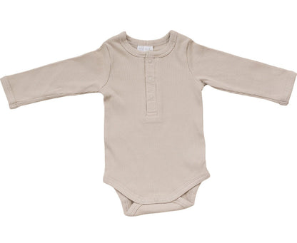 Oatmeal Organic Snap Long Sleeve Ribbed Bodysuit