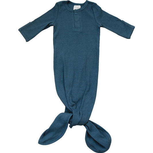 Navy Organic Cotton Ribbed Knot Gown - Nature's Crib