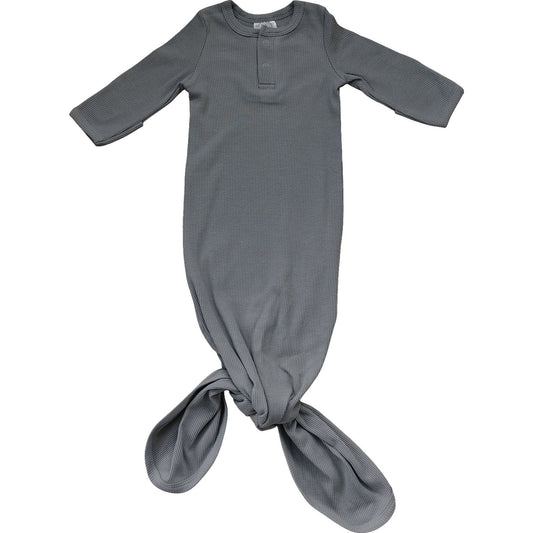 Grey Organic Cotton Ribbed Knot Gown - Nature's Crib