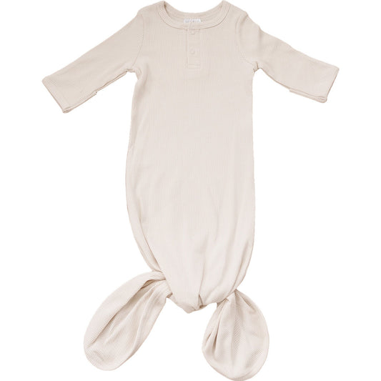 Vanilla Organic Cotton Ribbed Knot Gown - Nature's Crib