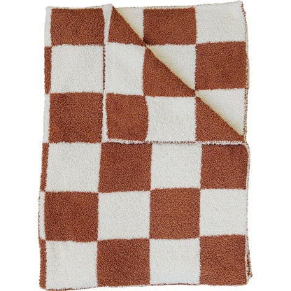 Rust Checkered Plush Blanket - Nature's Crib