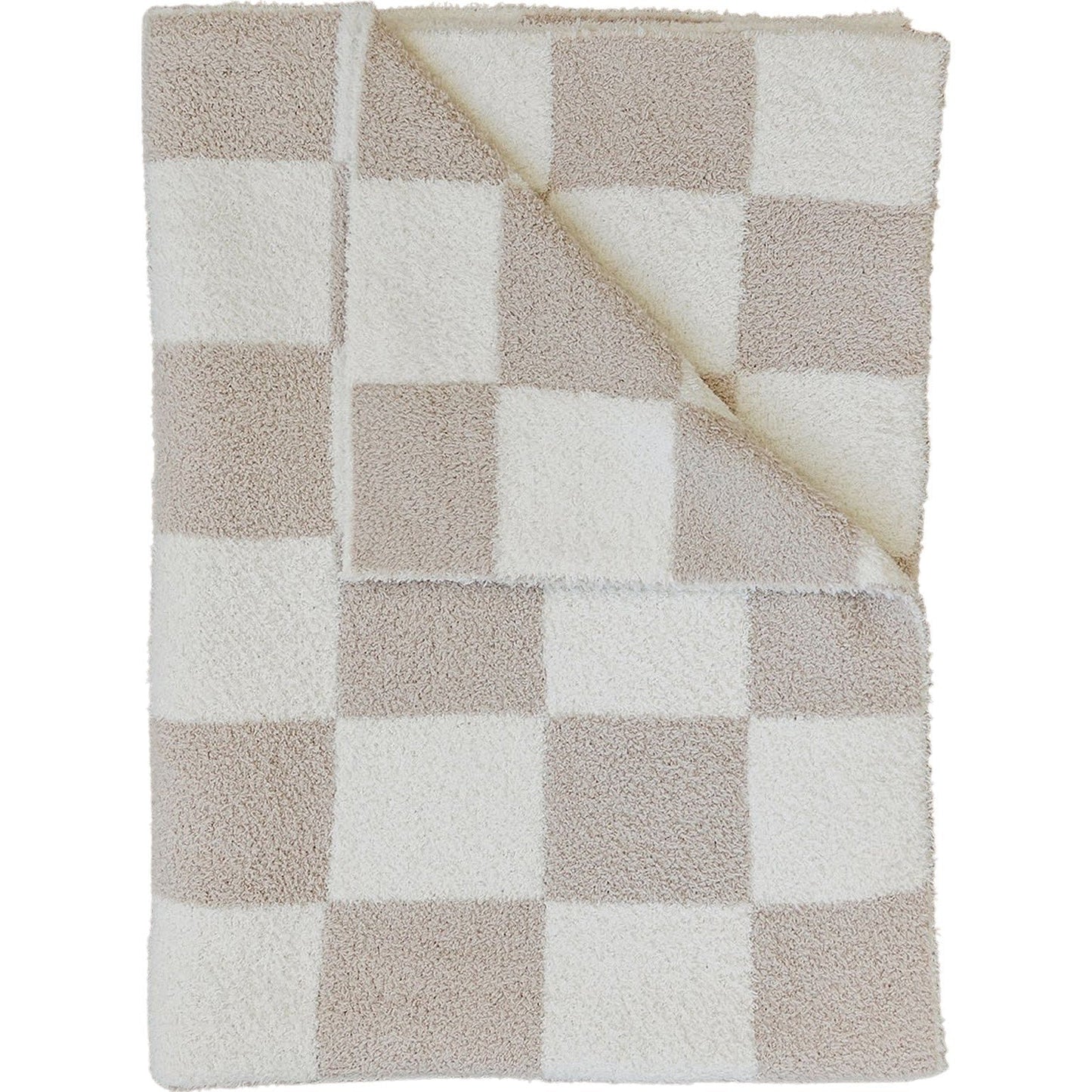 Taupe Checkered Plush Blanket - Nature's Crib