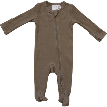 Mebie Baby,Cocoa Organic Cotton Ribbed Zipper Footie