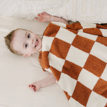 Rust Checkered Plush Blanket - Nature's Crib