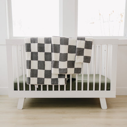 Mebie Baby,Charcoal Checkered Plush Blanket