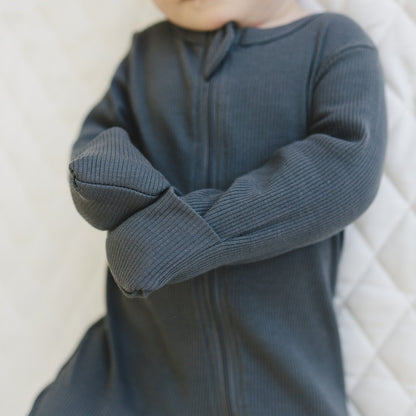 Mebie Baby,Charcoal Organic Cotton Ribbed Zipper Footie