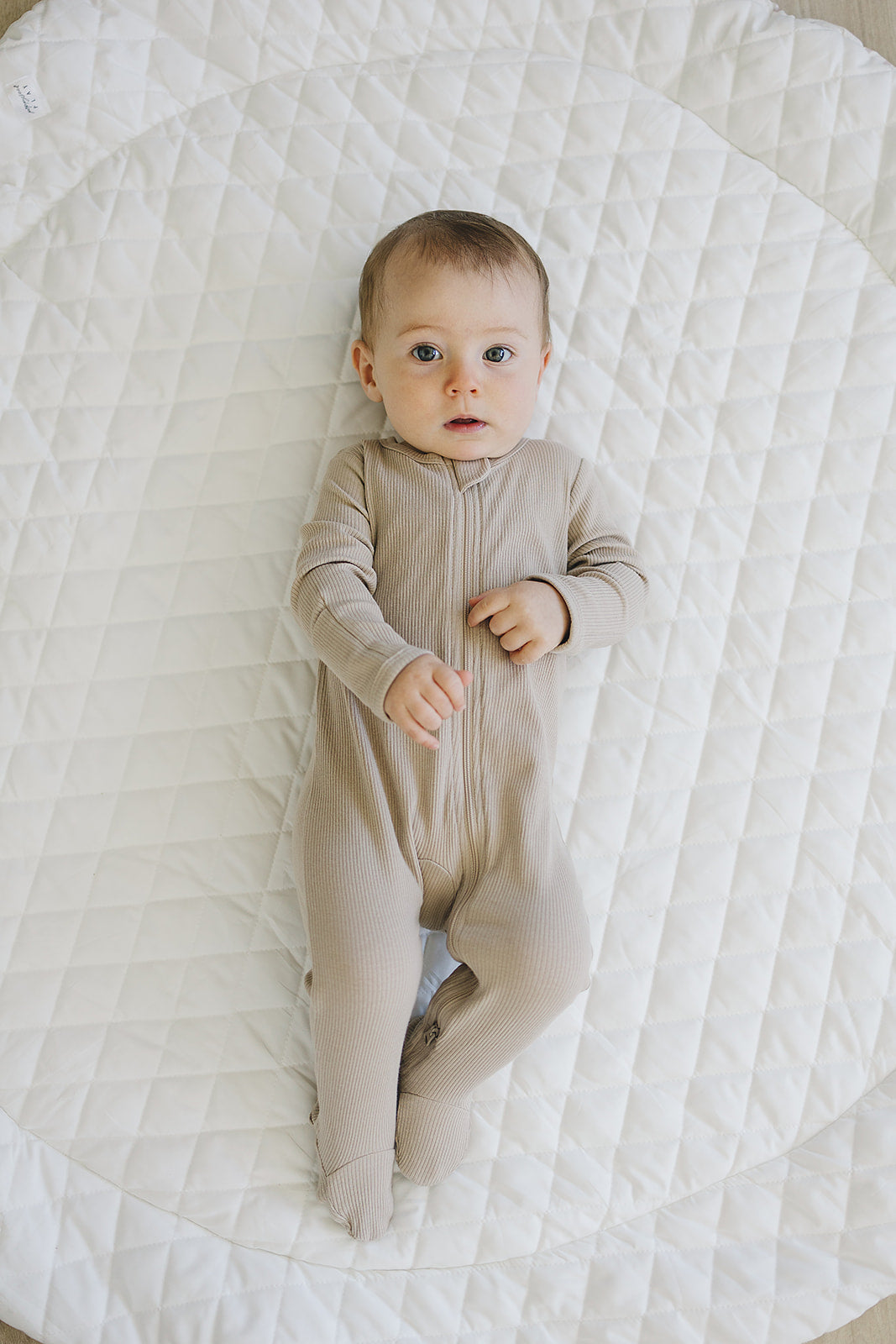 Oatmeal Organic Cotton Ribbed Zipper Footie - Nature's Crib