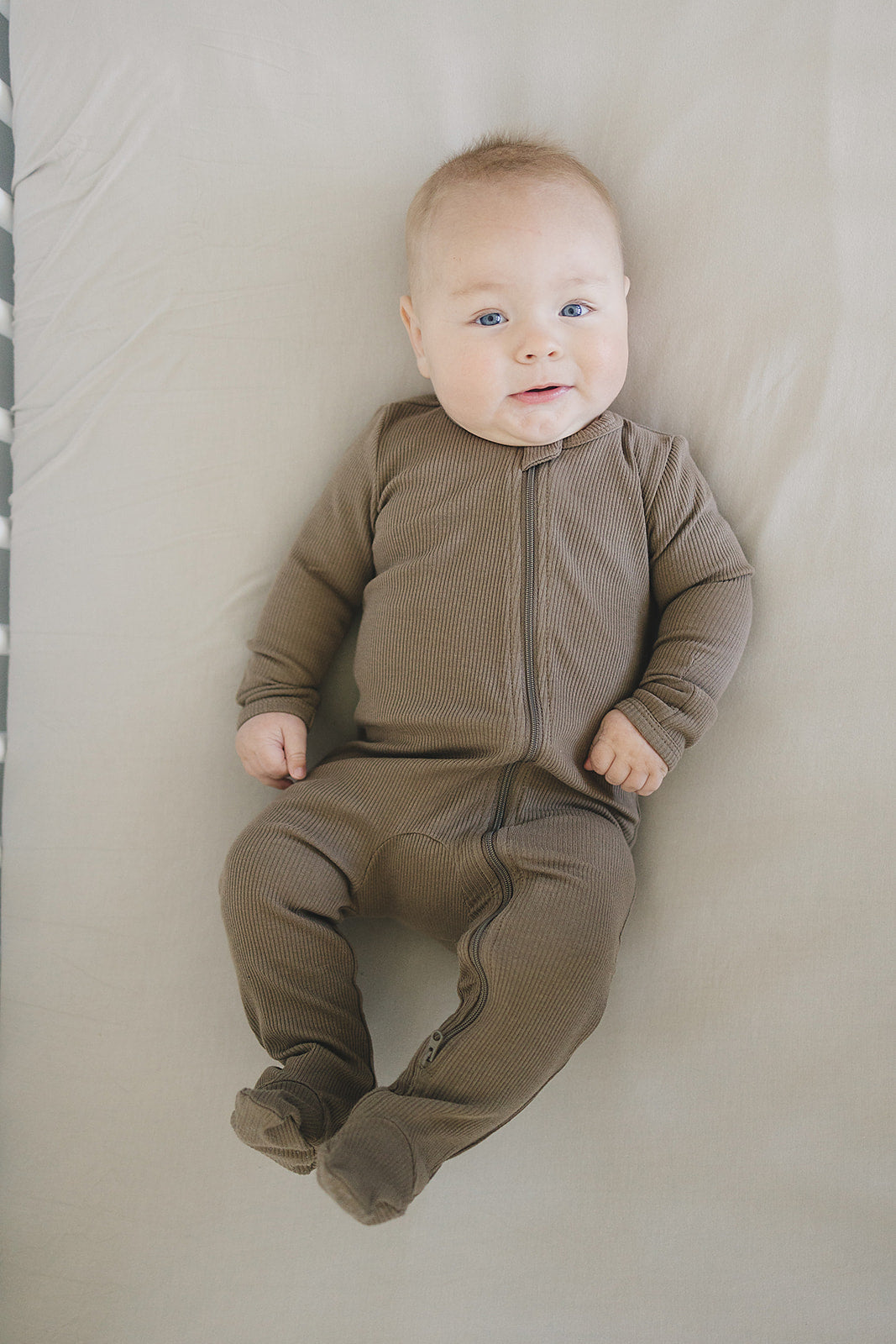 Mebie Baby,Cocoa Organic Cotton Ribbed Zipper Footie